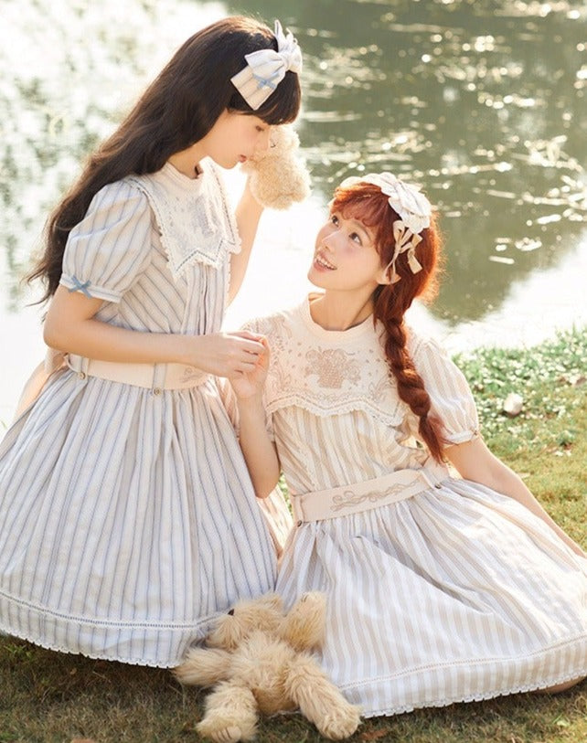 Go Picnicking ストライプ半袖ワンピース