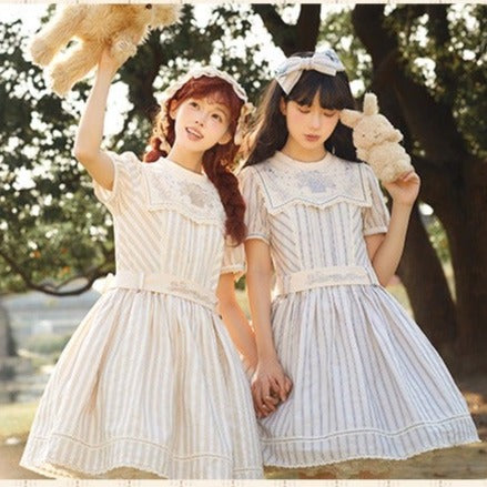 Go Picnicking ストライプ半袖ワンピース