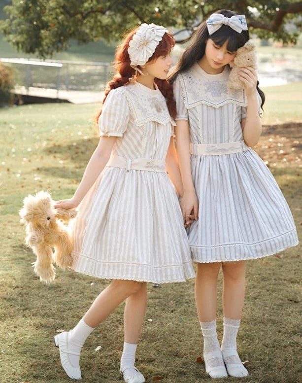 Go Picnicking ストライプ半袖ワンピース