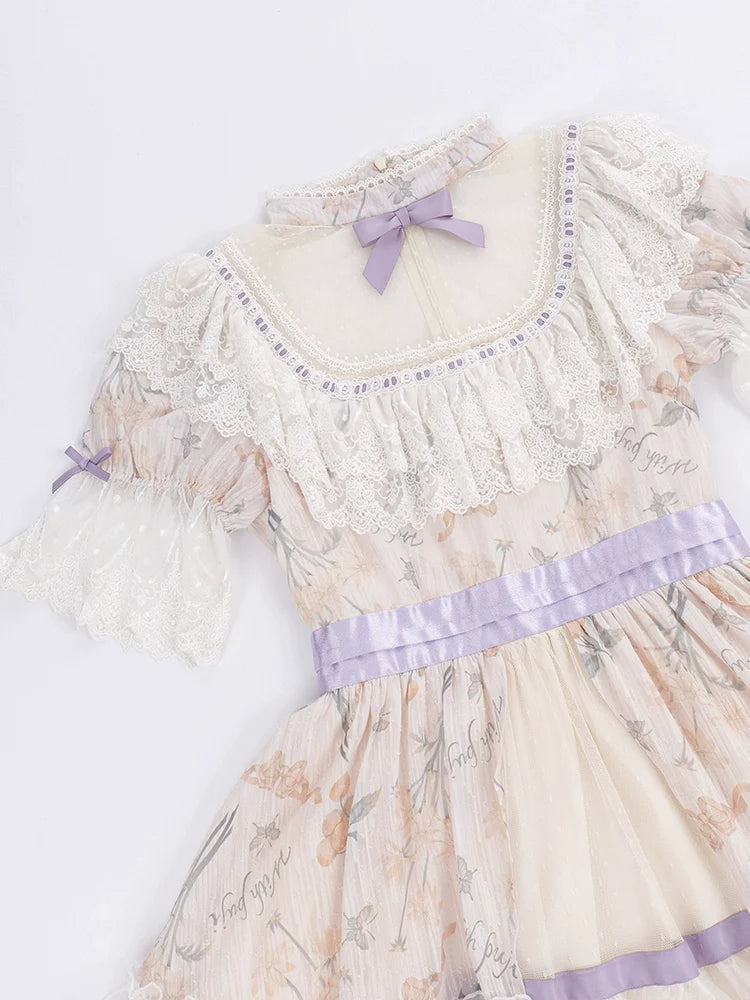 Four Seasons Inflorescence Lavender Color Short Sleeve Dress