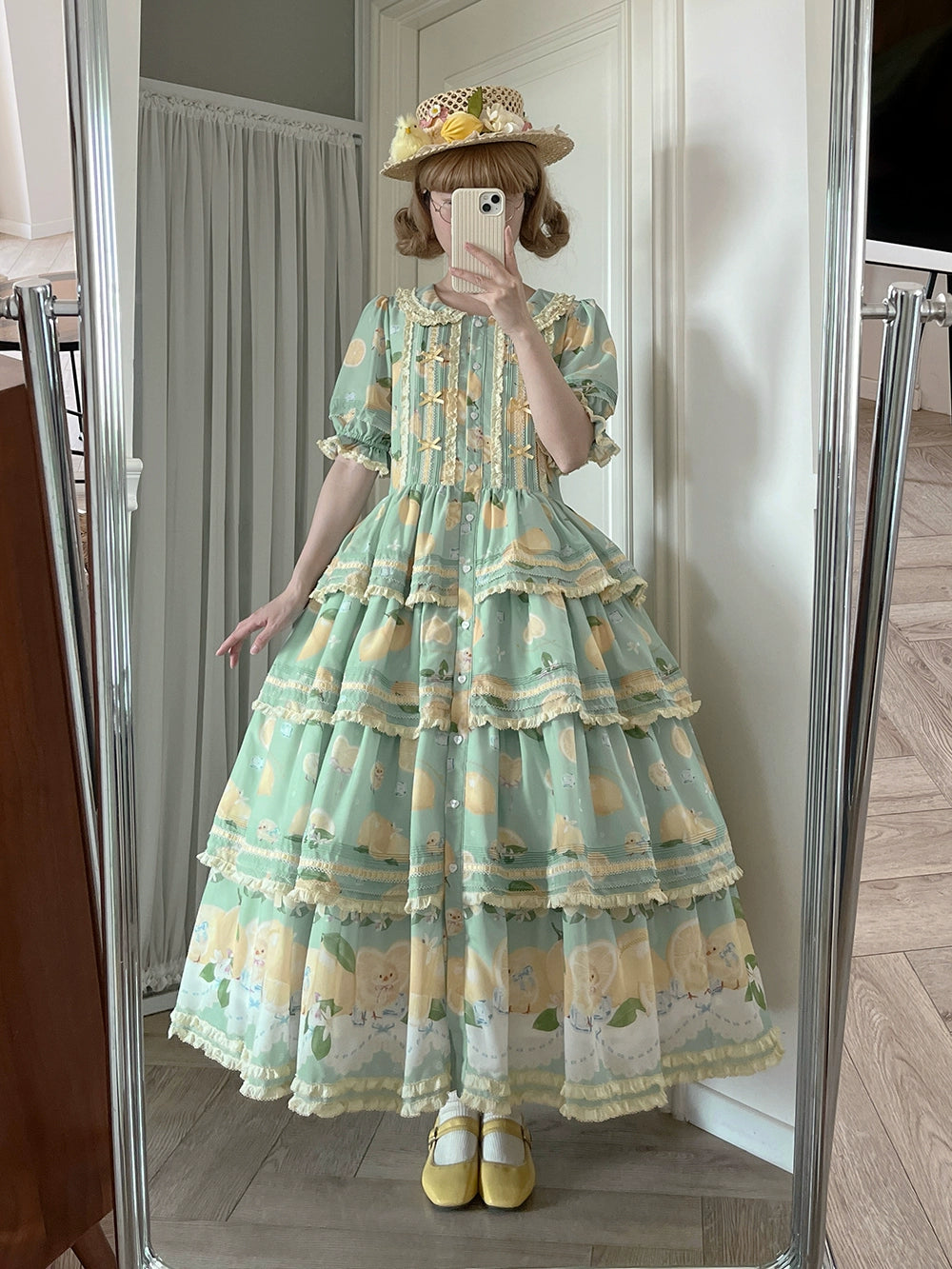 【予約販売】Lemon Sweetie プリント半袖ワンピース・ラグジュアリータイプ