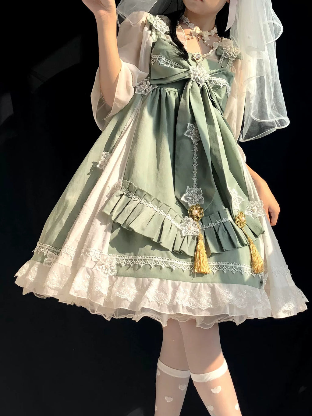 ビッグリボンの華ロリジャンパースカートセット