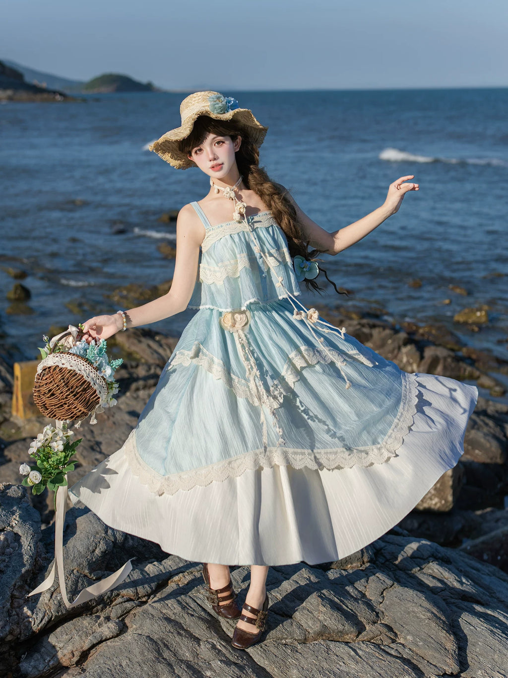 Bluebell Summer キャミソールトップスとロングスカートのセットアップ・帽子付き