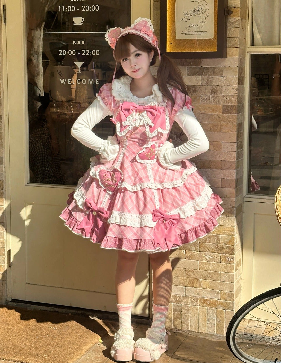 【受注予約11/13まで】Velvet Sweetie Heart チェックの半袖ワンピース・ピンク