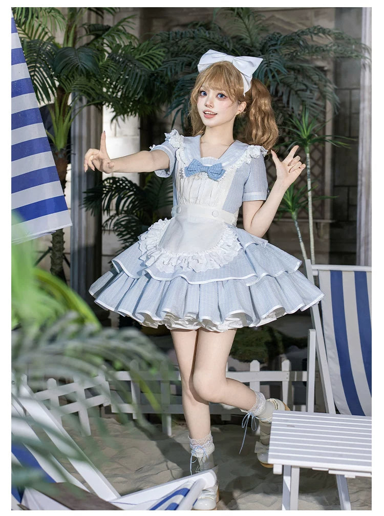 【予約販売】Seven Day Bell マリン風ショート丈ワンピースとエプロン