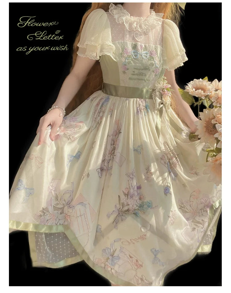 [Sales period ended] Flower Letter as you wish Chiffon dress [Long length]