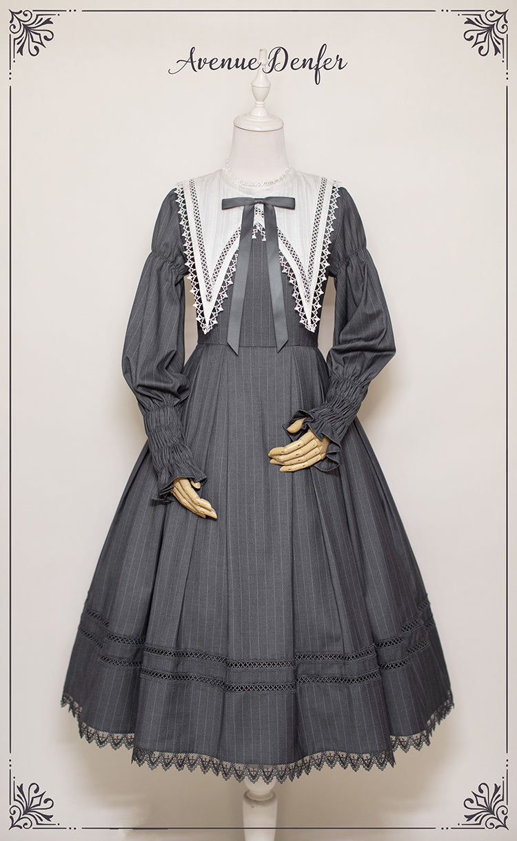 Pinstripe dress with large collar