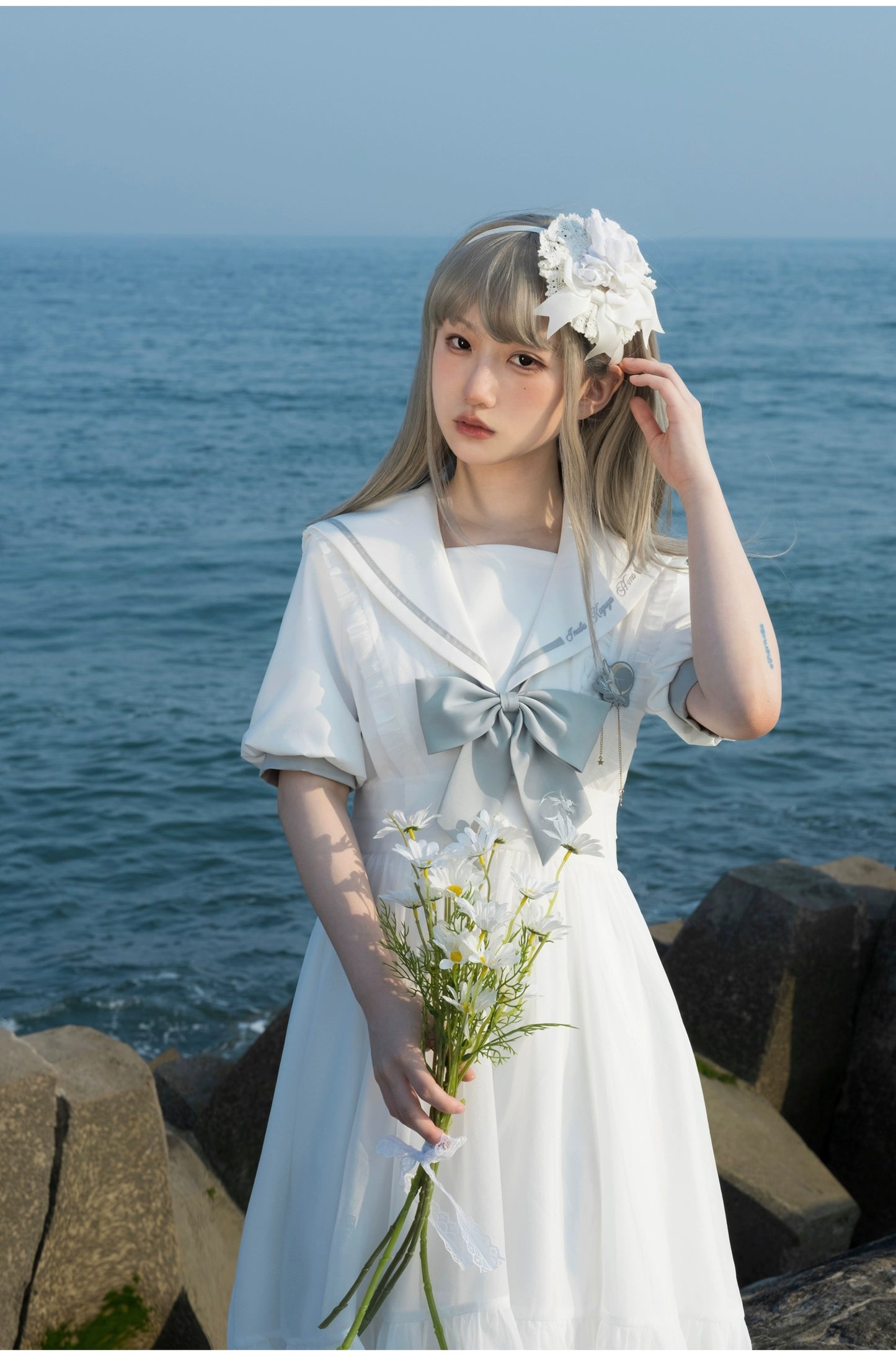 Blue Sea and Bright Moon Sailor Collar Dress