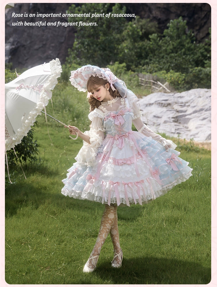 【受注予約8/6まで】Rose Courtyard レースとリボンのジャンパースカート・新色