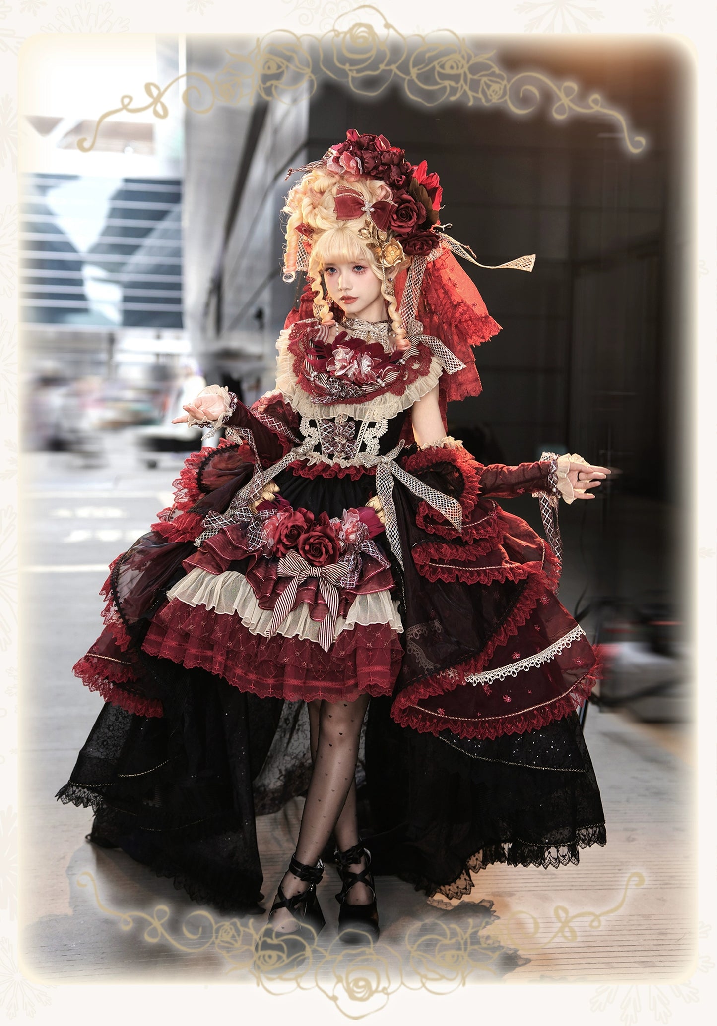 受注予約8/13まで】Snow Rose Princess トレーン付きドレス・レッド 受注予約8/13まで】Snow Rose Princess トレーン付きドレス・レッド