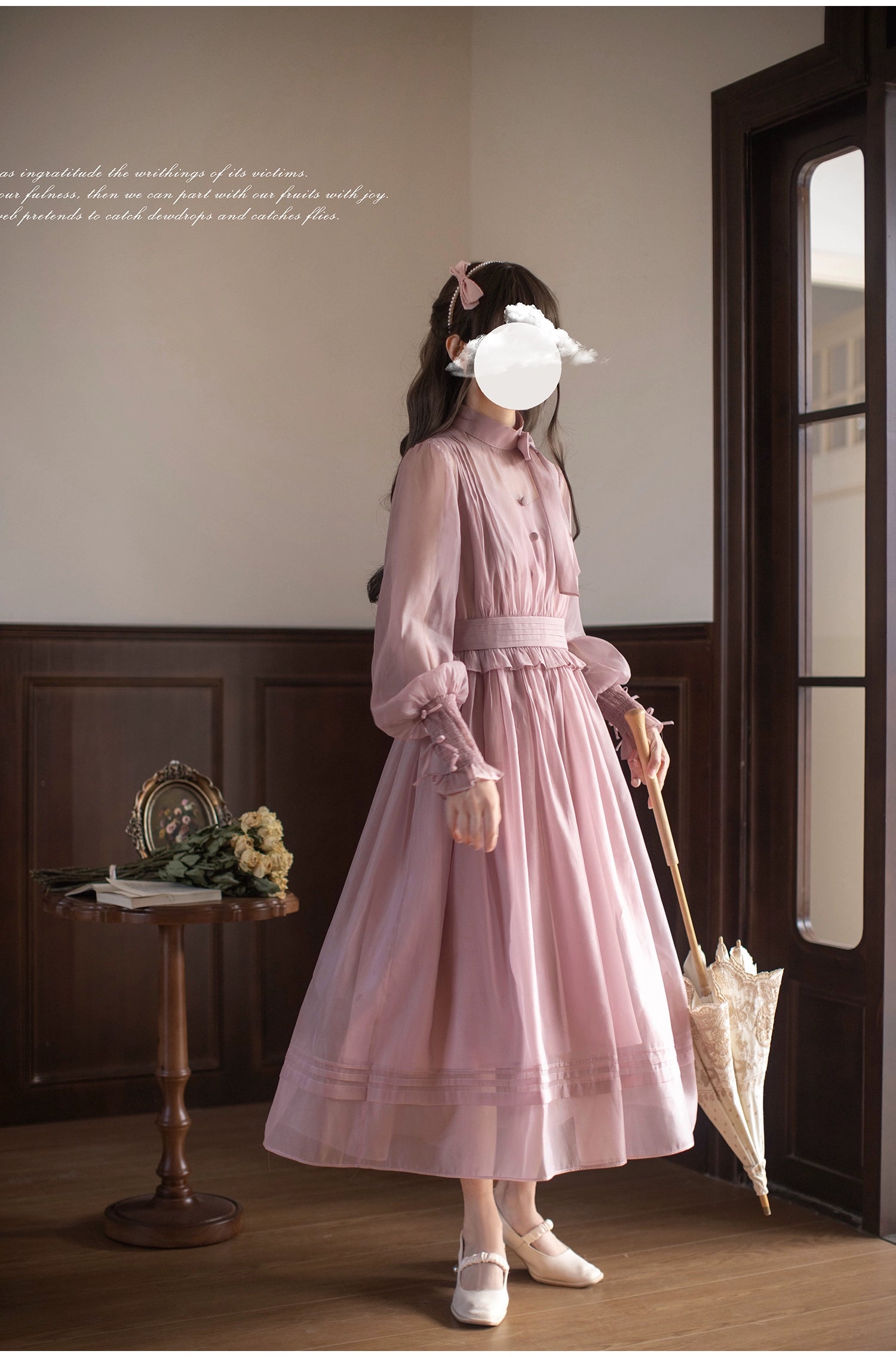 ダスティピンクのシアーリボンワンピース – ロリータファッション通販 ダスティピンクのシアーリボンワンピース – ロリータファッション通販