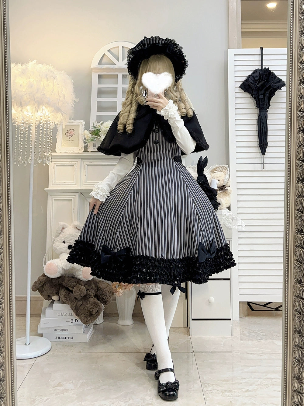 【予約販売】Classic Chocolat Stripe ストライプジャンパースカート・ショート丈