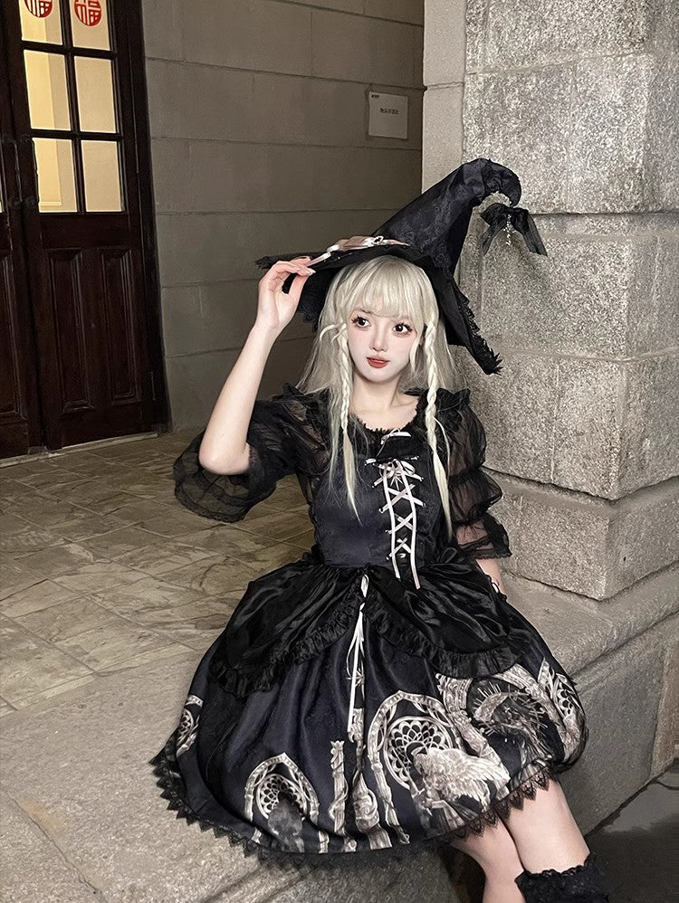 Eternal Night Front Lace-up Gothic Lolita Jumper Skirt