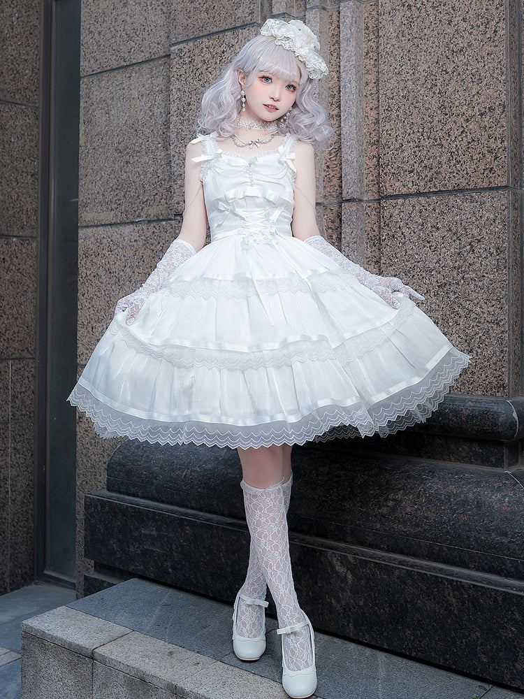 Romantic Party ブラックとホワイトのティアードジャンパースカート