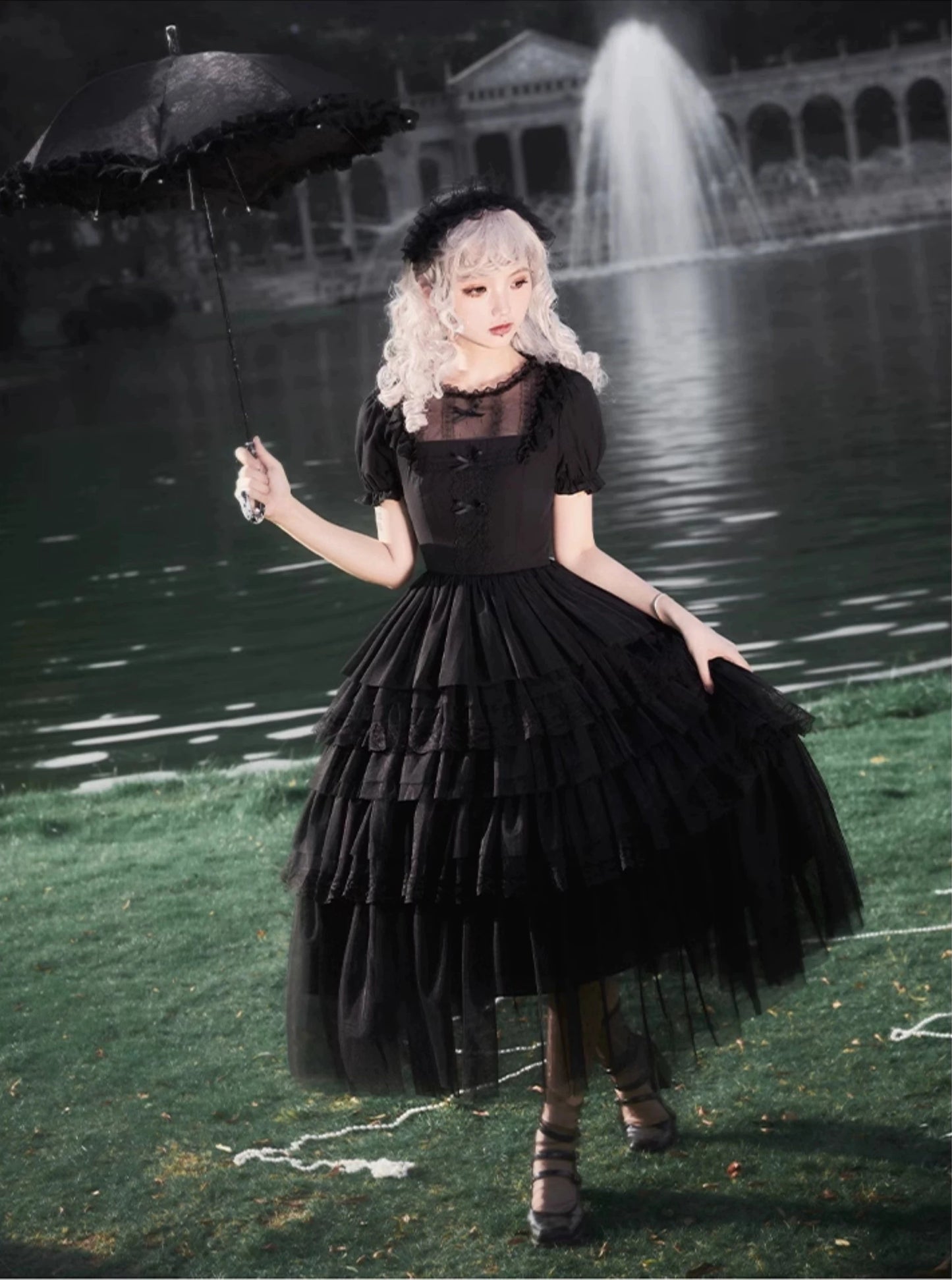 Dark Fairy 5-tiered ruffled tulle dress