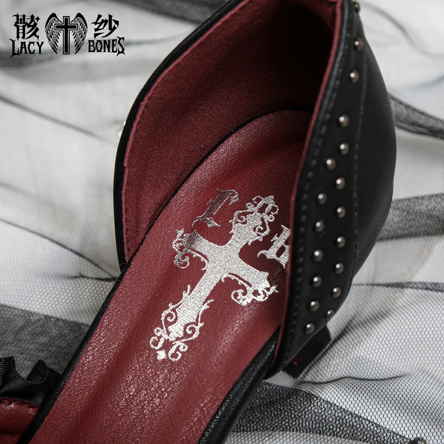 【Twilight Stud Vow】鋲×レース ダークゴシックポインテッドトゥパンプス