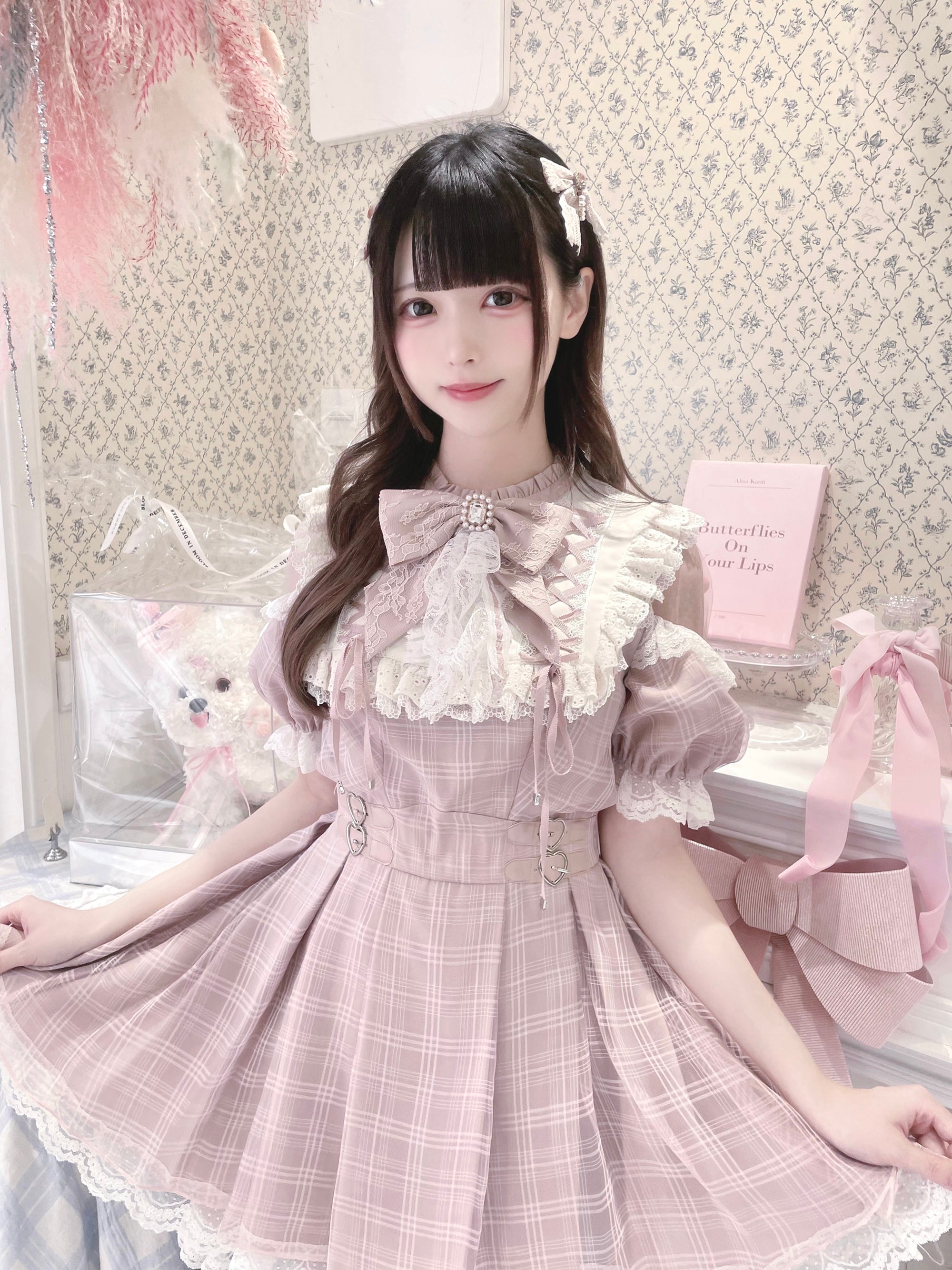 Angel Heartbeat Pink フリルチェックミニ丈ワンピース – ロリータ