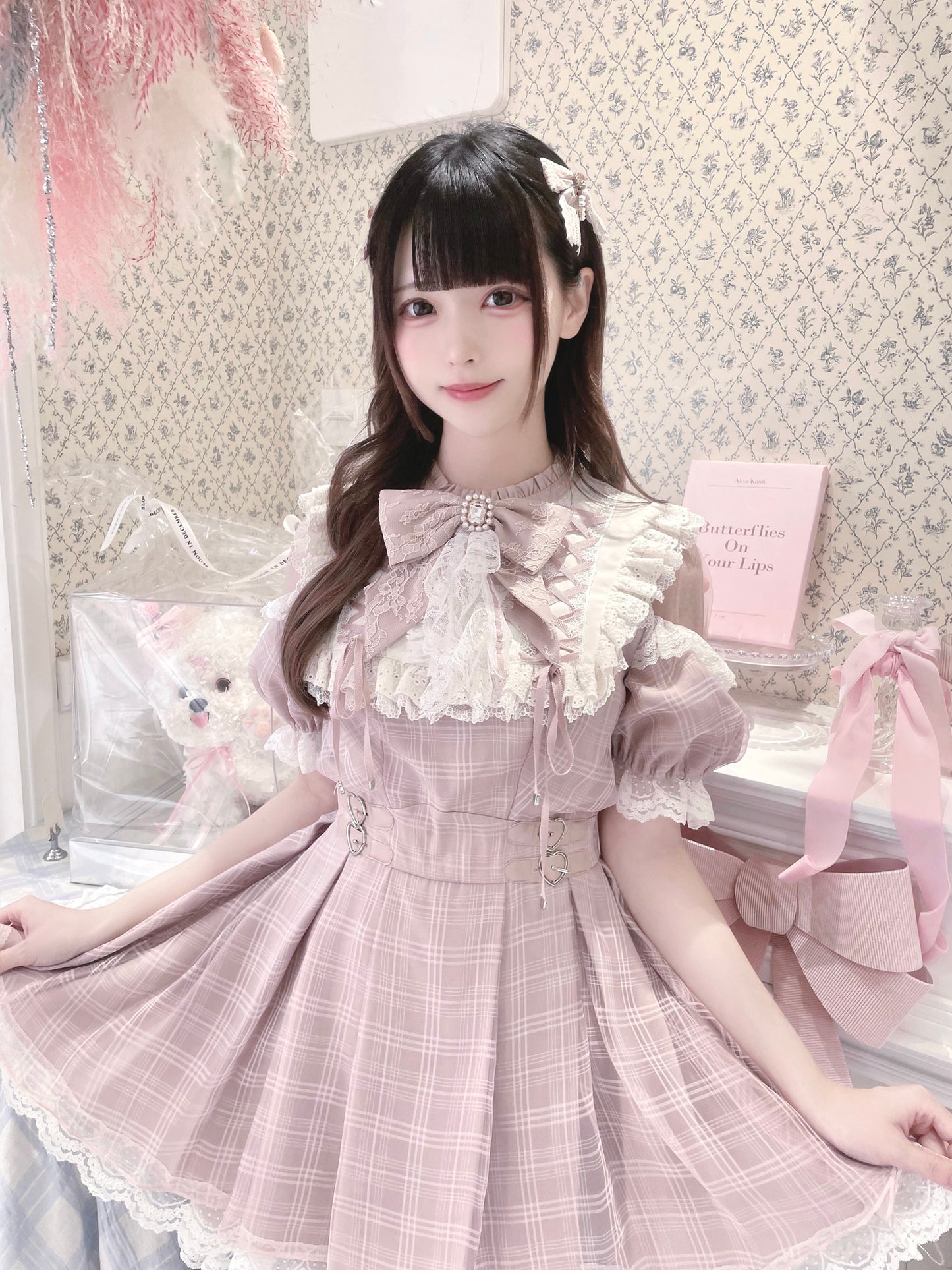 Angel Heartbeat Pink フリルチェックミニ丈ワンピース