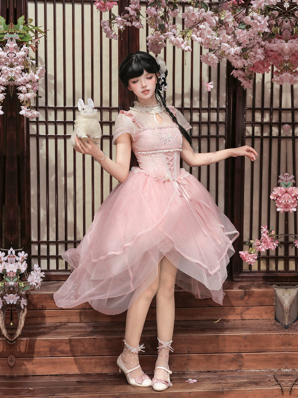 馨香 花びらティアード中華風ロリータワンピース