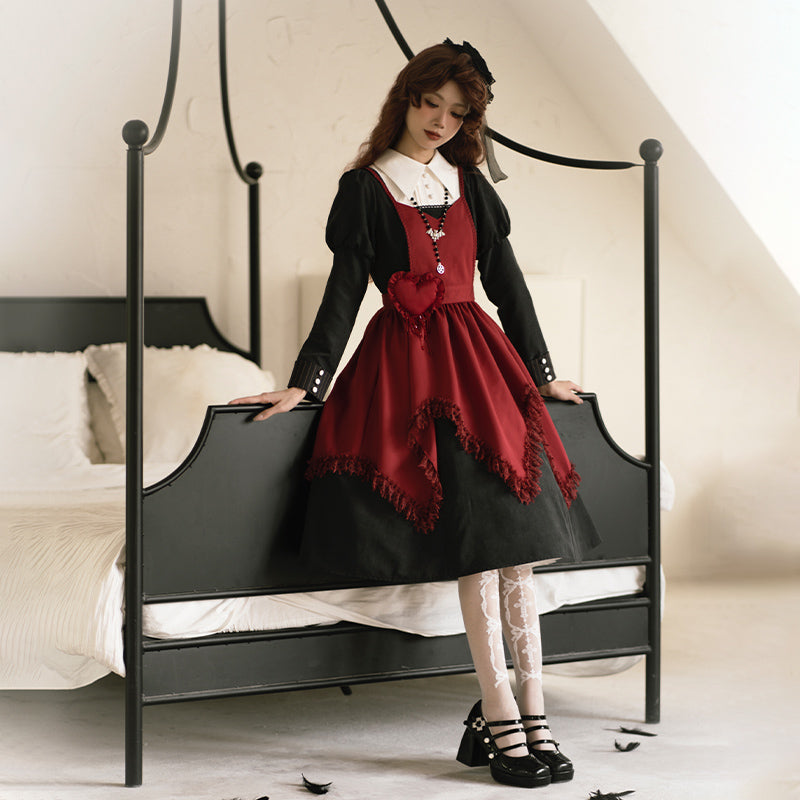 Crimson gothic lollipop apron with hearts