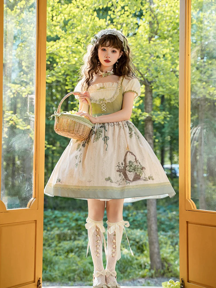 Honey Venus 白ぶどうのスクエアネック半袖ワンピース