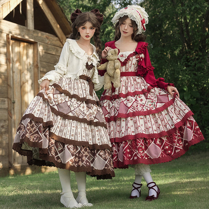 秋色のフローラルジャンパースカート