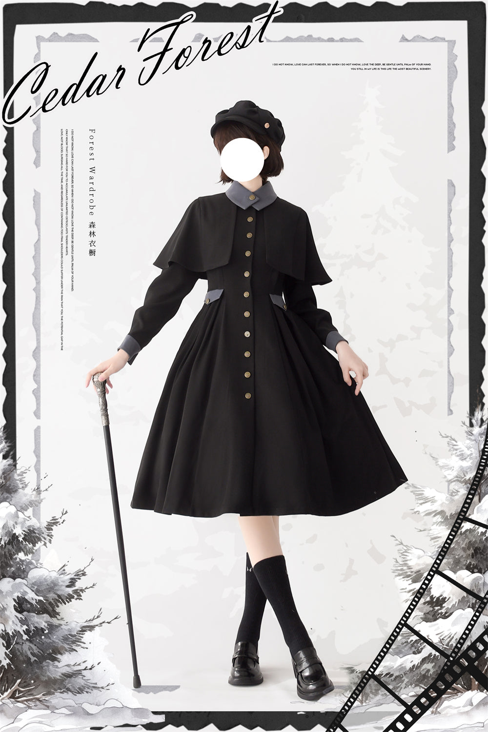 Snow Cedar クラシカルケープ付きワンピースコート