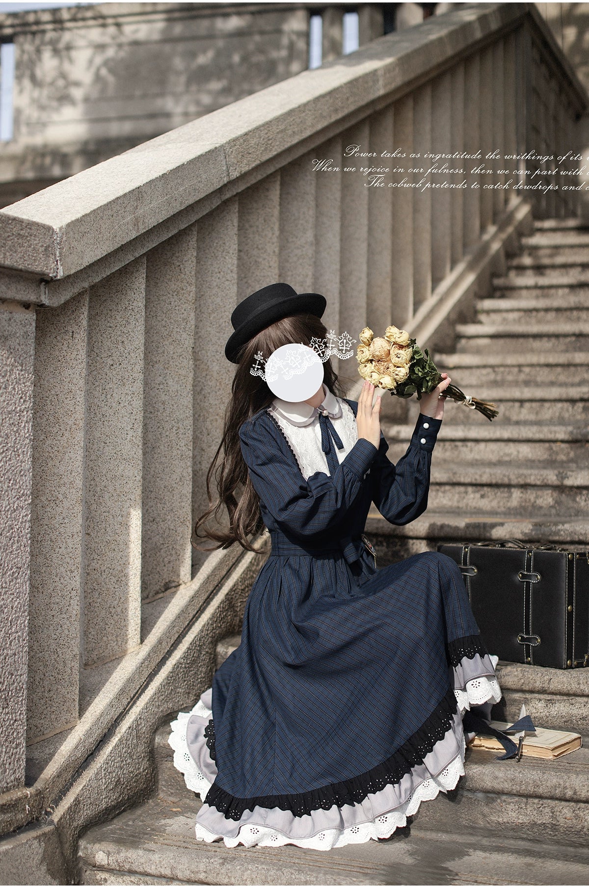 Phyllis ネイビーチェックのエレガントレトロワンピース Phyllis ネイビーチェックのエレガントレトロワンピース