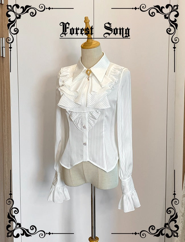 Classical striped blouse with jabot tie