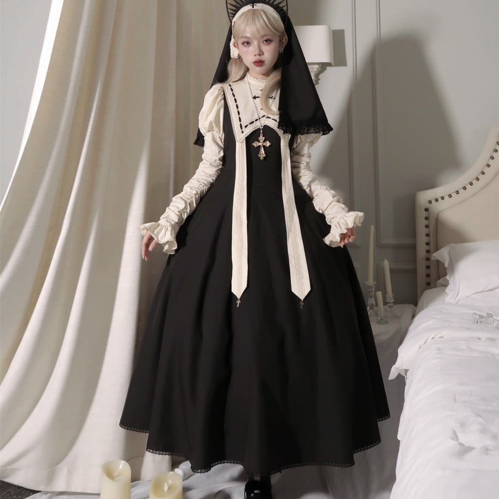 [Resale/Pre-orders until 10/16] Pray on a Moonlight Night Dress, Black x Off-White, Long Length