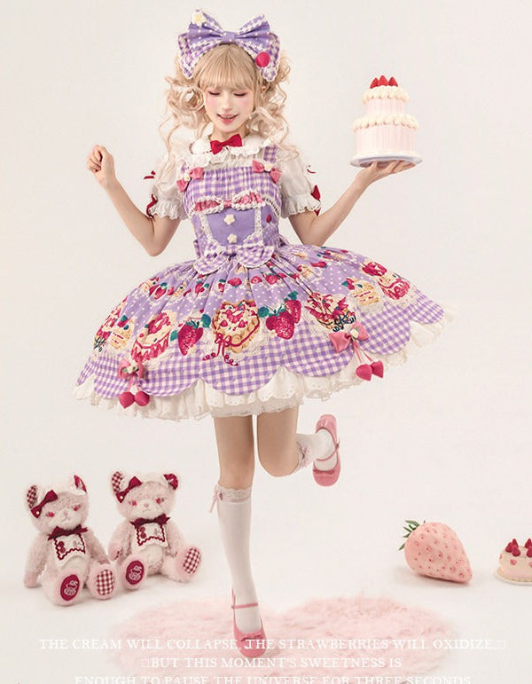 【受注予約8/26まで】Strawberry Cake Guide プリントジャンパースカート ・新色