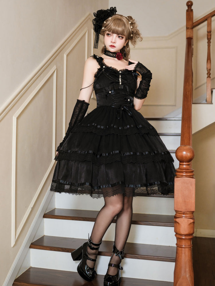 Romantic Party ブラックとホワイトのティアードジャンパースカート