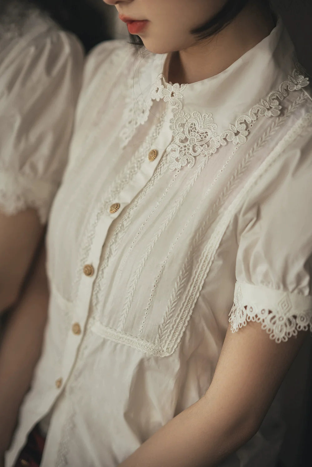 Secret Key White Lace Short Sleeve Blouse