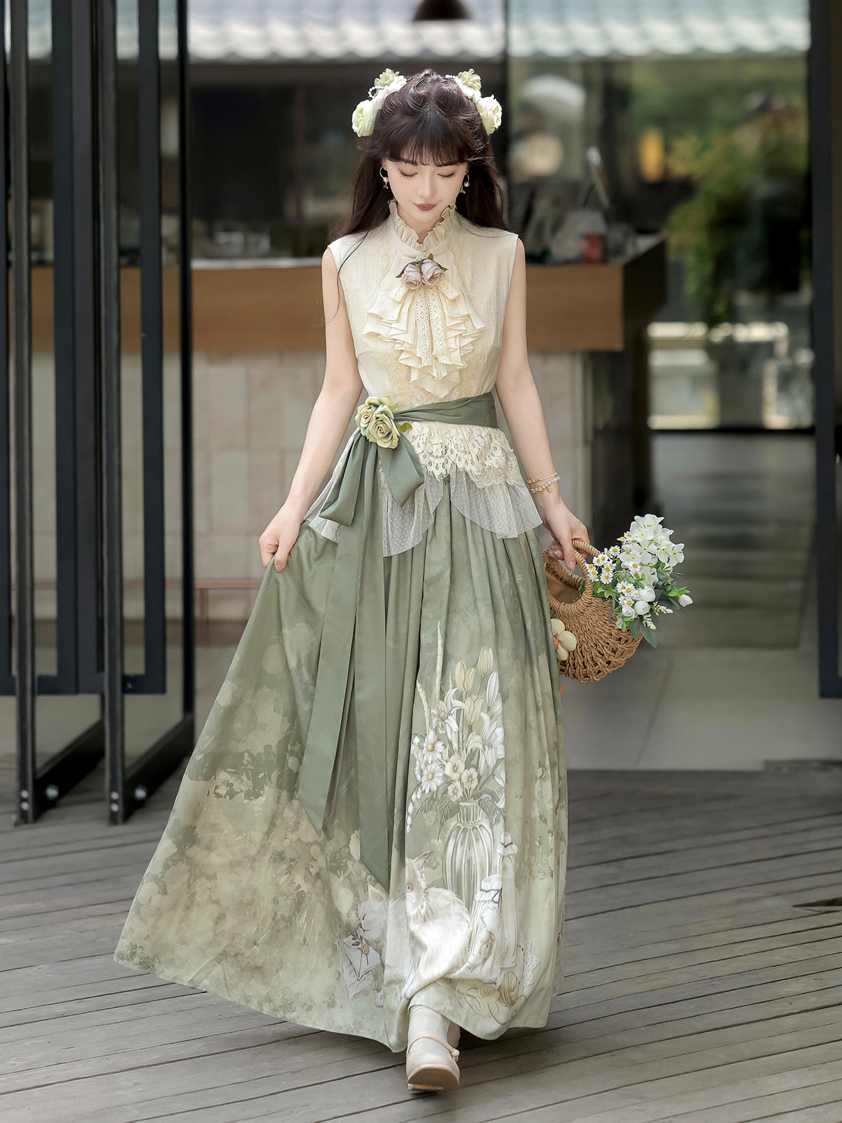 白花 中華風ロングスカートセットアップ