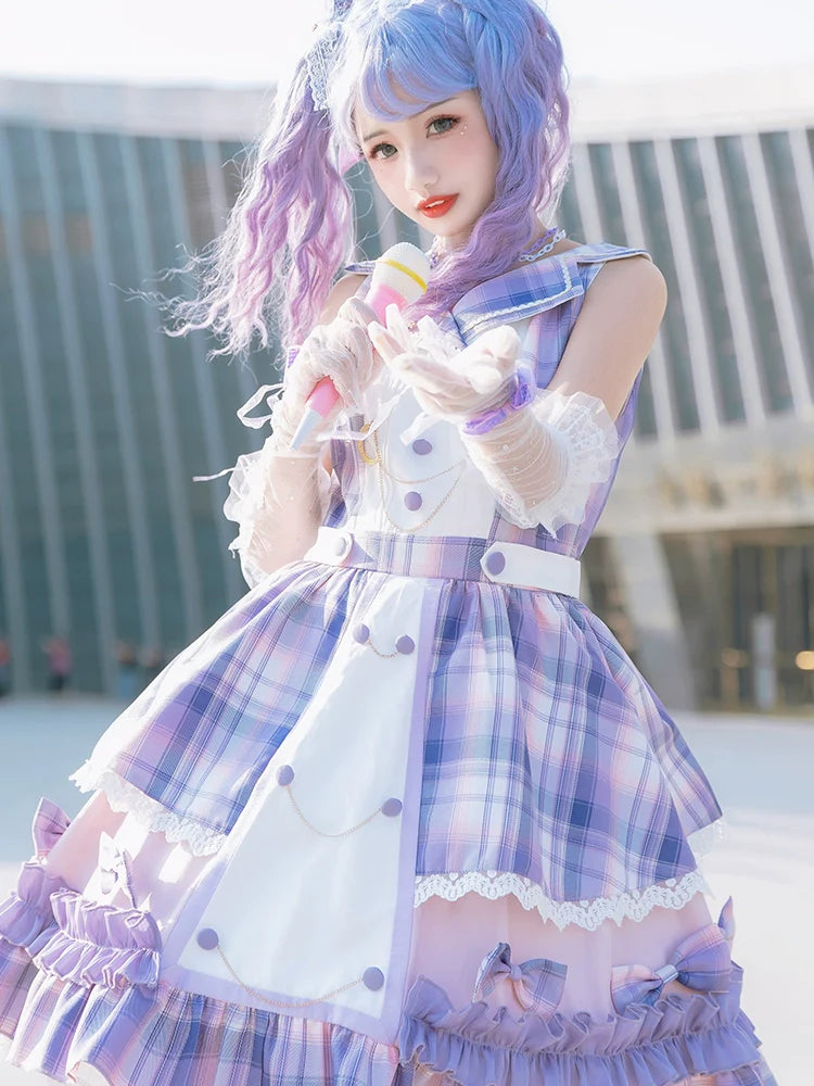 Starry and Radiant sweet check idol style jumper skirt