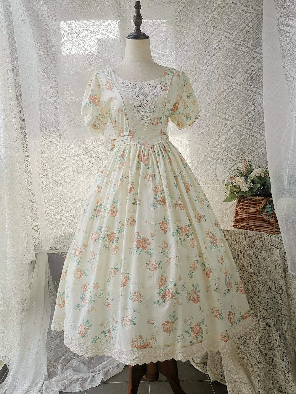【予約販売】Rose Song ヴィンテージデザイン半袖ワンピース