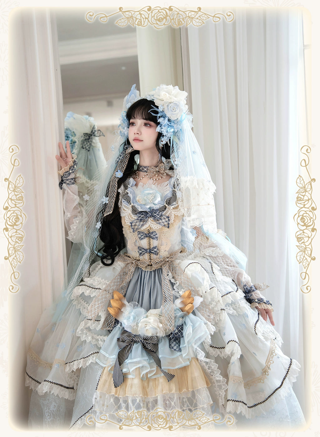 【受注予約8/13まで】Snow Rose Princess トレーン付きドレス・パステルブルー