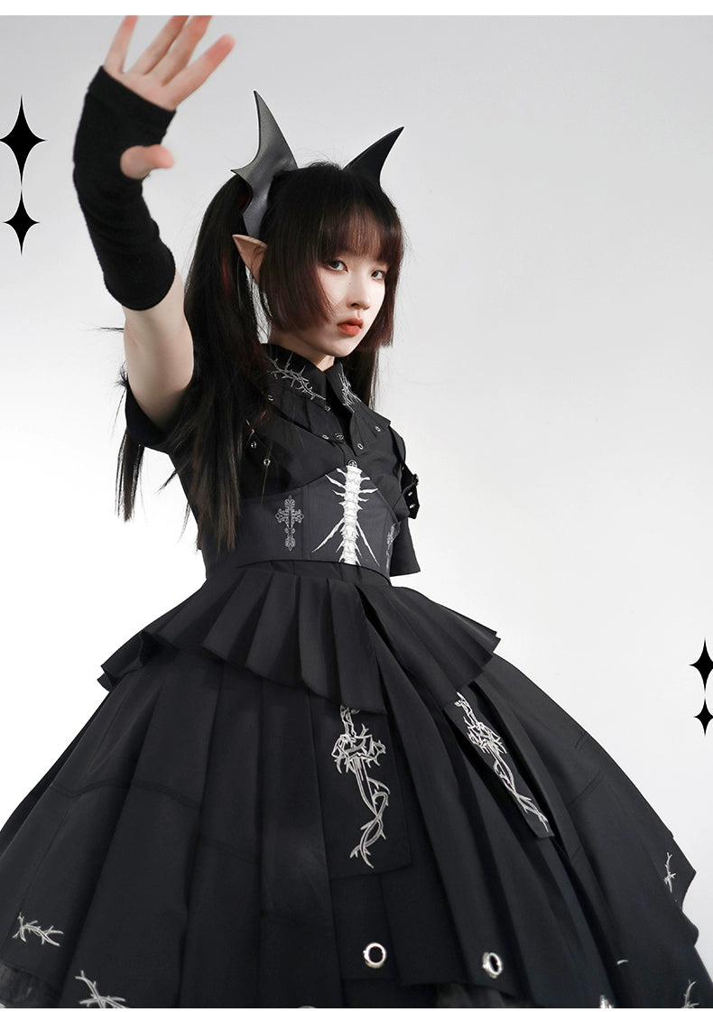 Grim Reaper 骨プリントのコルセット付きワンピース