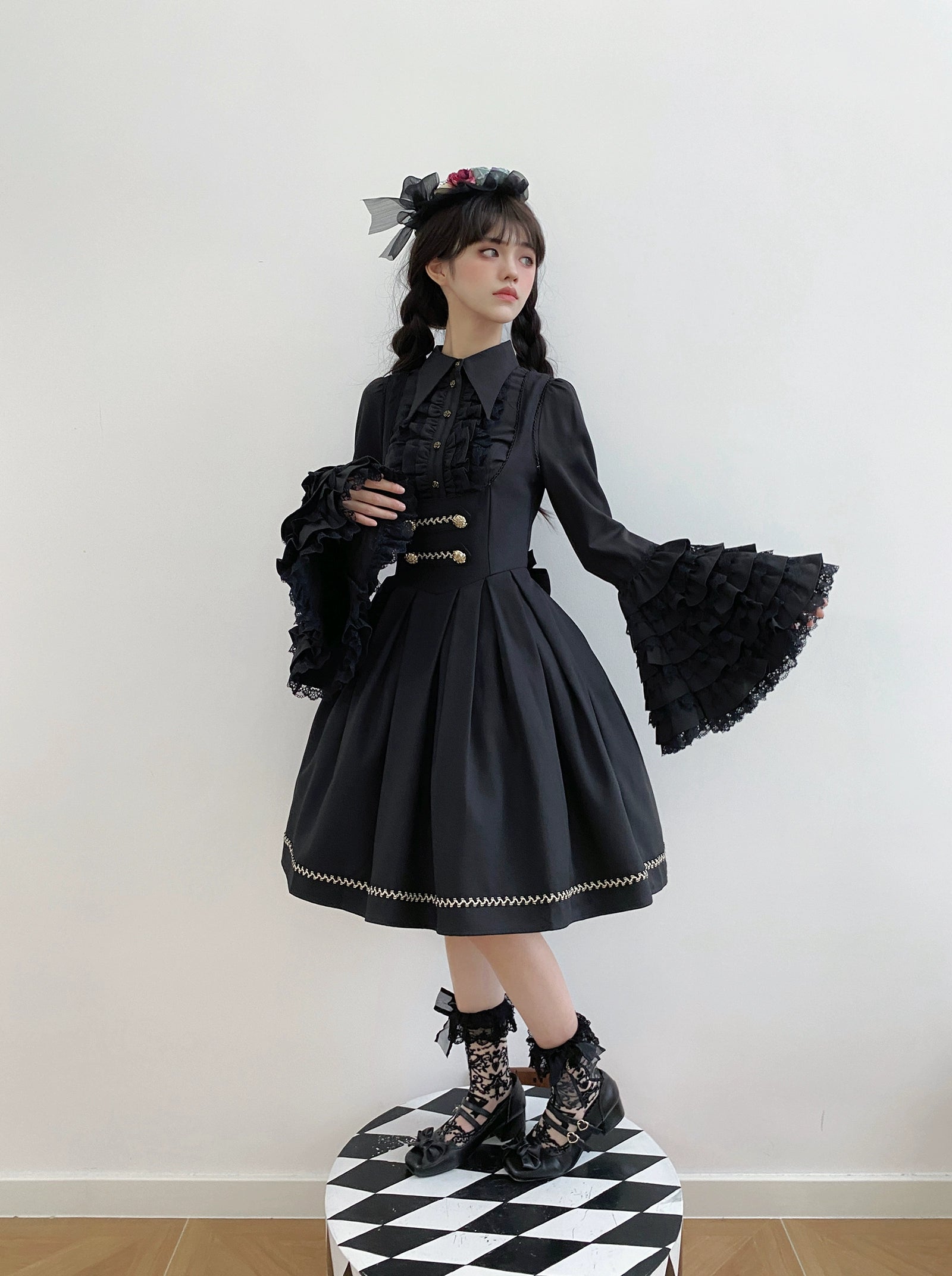 【予約販売】Bright Moon コルセットジャンパースカート 無地タイプ 【ブラック】