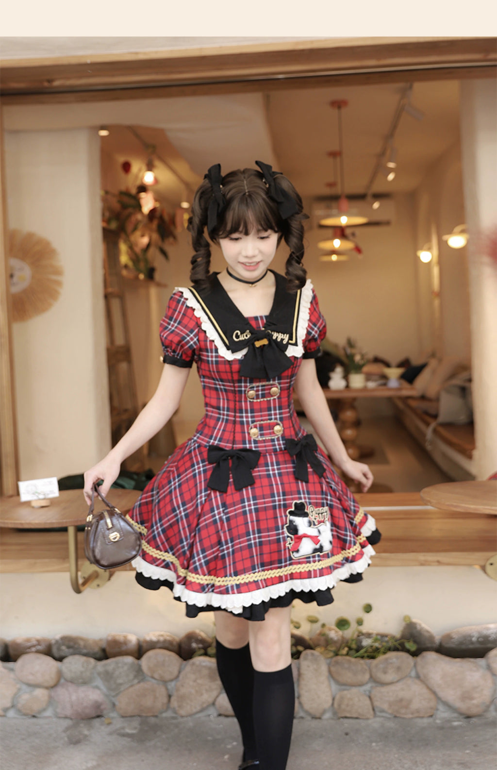 【受注予約6/18まで】Cute Puppy チェックのミニ丈ワンピース