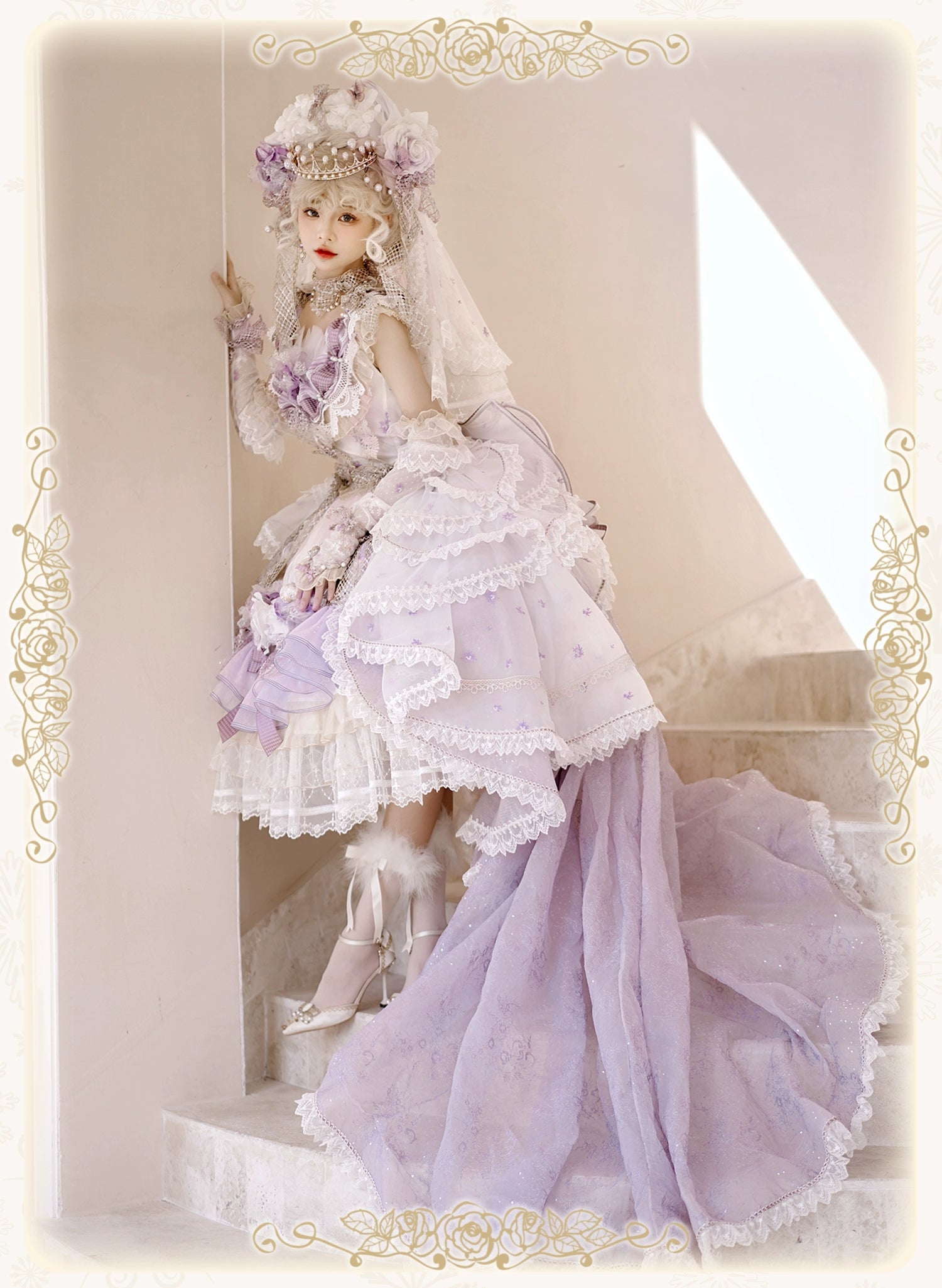 【受注予約8/13まで】Snow Rose Princess トレーン付きドレス・パープル