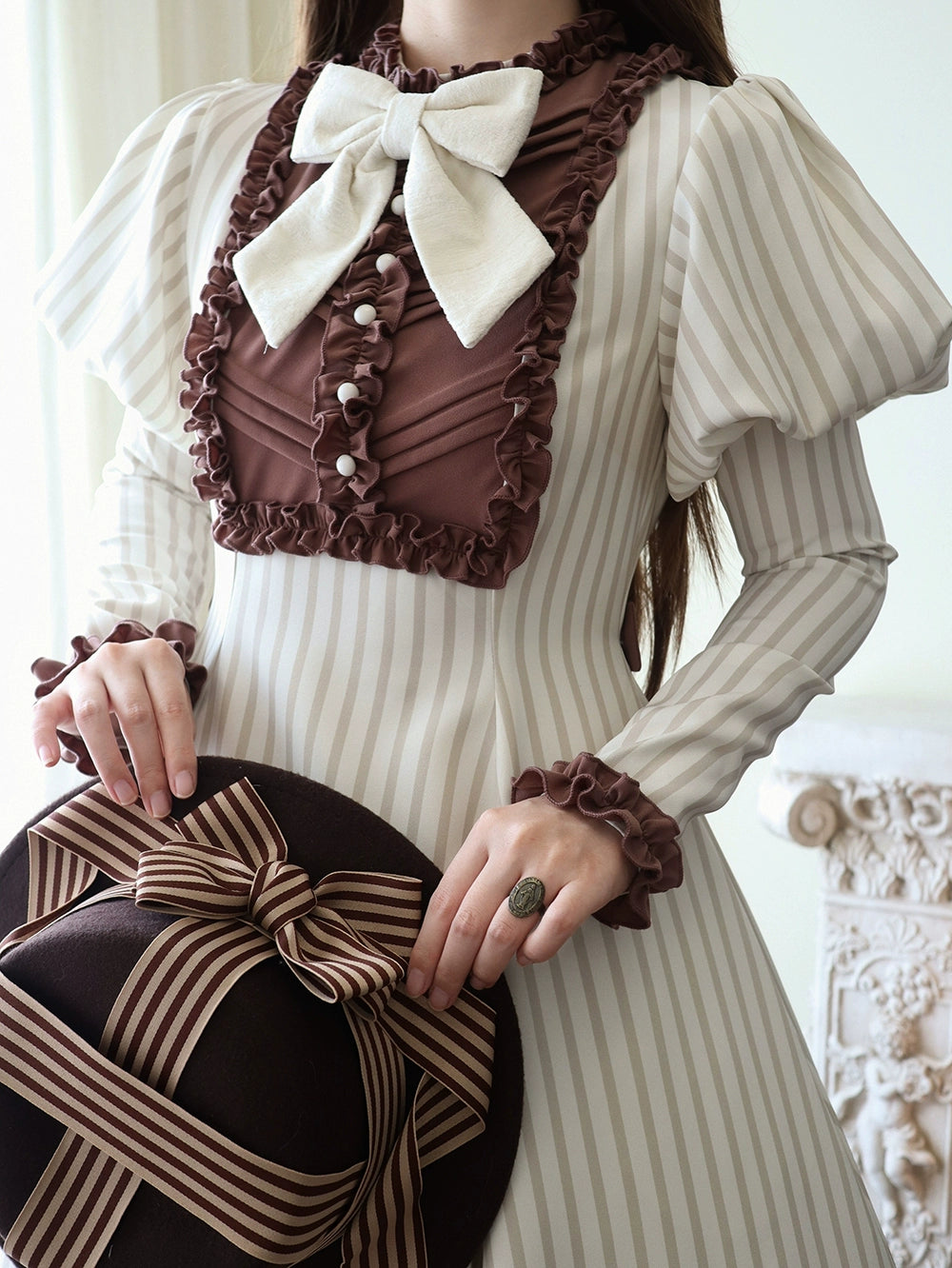 【予約販売】Classic Chocolat Stripe ストライプワンピース・ロング丈