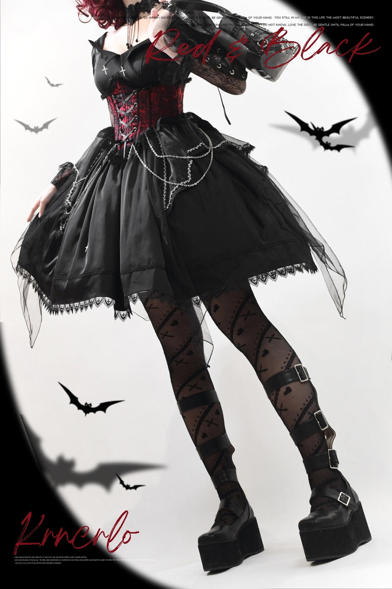 【販売期間終了】赤薔薇のコルセット付ゴスロリ蝙蝠ドレス