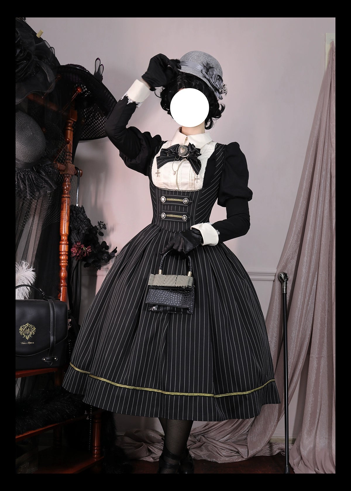 [Resale/Pre-orders available until 10/28] Bright Moon Corset Jumper Skirt Stripe [Black]