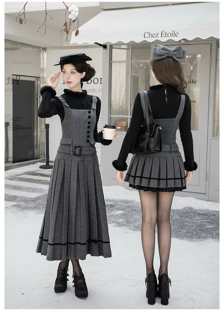 【予約販売】Graceful Gray プリーツジャンパースカート・ショート丈