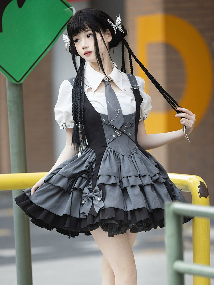 ベルトデザインバイカラージャンパースカート