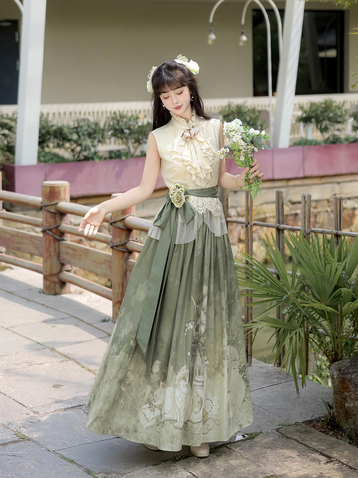 白花 中華風ロングスカートセットアップ