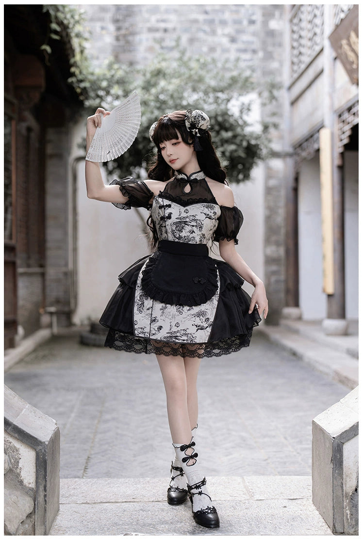 Moonlight Enshin Halter Neck Short Dress with Attached Sleeves