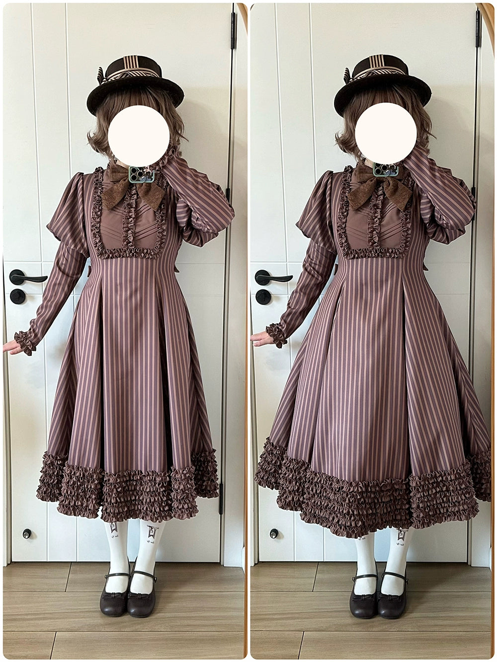 【予約販売】Classic Chocolat Stripe ストライプワンピース・ロング丈