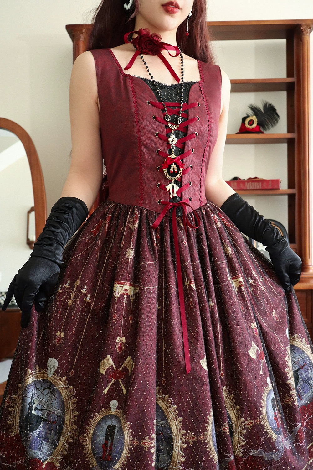 The Red Shoes Gothic Lolita Print Jumper Skirt